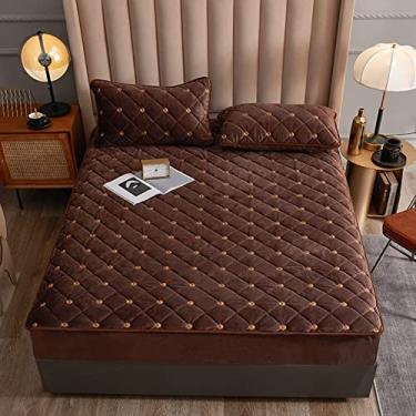Imagem de Protetor de colchão, lençol com elástico profundo com estampa margarida, capa de colchão de veludo leite, lençol com fronha quente para quarto, apartamento, triângulo, verde, solteiro (marrom King GG)