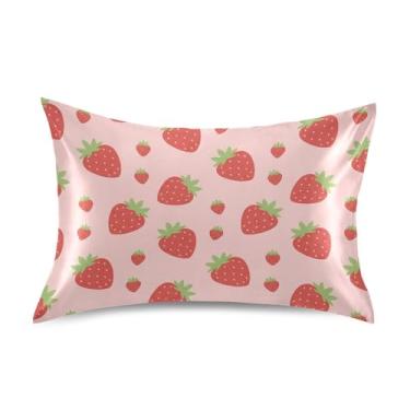 Imagem de Wassud Fronha de cetim morango para cabelo e pele, fronhas de seda macia, tamanho queen, respirável, com fecho de envelope