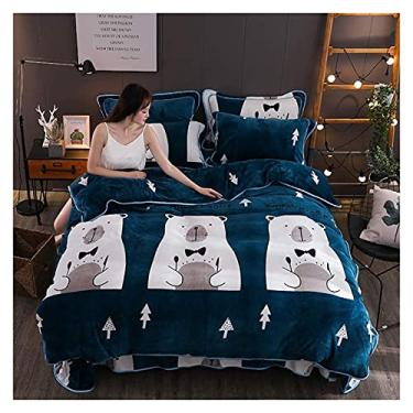 Imagem de Jogo de lençol de cama casal com lençol com elástico, flanela macia e quente, tamanho casal, para crianças, sem rugas e resistente a manchas (Casal)