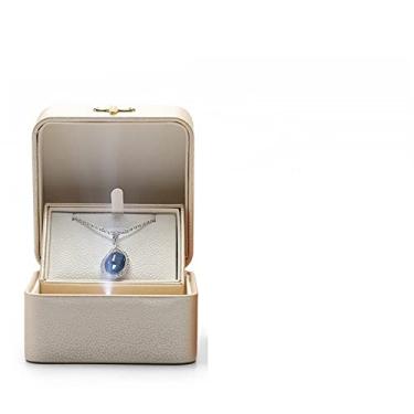 Imagem de Organizador de joias de couro PU de alta qualidade anel de luz LED pingente casamento noivado caixa de presente caixas de joias (cor: rosa) (branco)