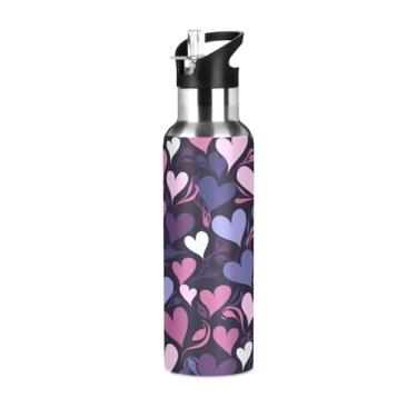 Imagem de Wassud Garrafa de água em aço inoxidável em forma de coração garrafa de água esportiva com canudo garrafas de água isoladas copo portátil de viagem 947 ml