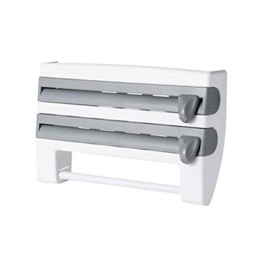 Imagem de HHHJQFAAT Suporte de guardanapo de papel toalha de parede 3 em 1 dispensador de filme caixa de lenços de alumínio cortador de churrasco rack de armazenamento de molho (cor: D) (E)