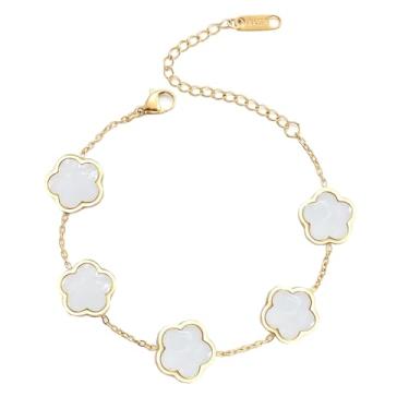 Imagem de Eclatienne Pulseira feminina de trevo da sorte banhada a ouro 18K branco/preto, Medium, Aço inoxidável, Sem Pedra Preciosa