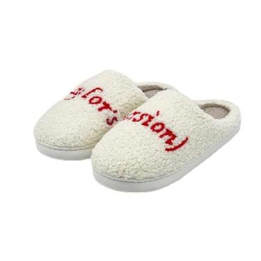 Imagem de Pantufas com letras para uso interno e masculino, de algodão macio e quente, para quarto, casa, com espuma de memória, aconchegante, outono, inverno, casa, ambientes internos e externos, Vermelho, 4-5