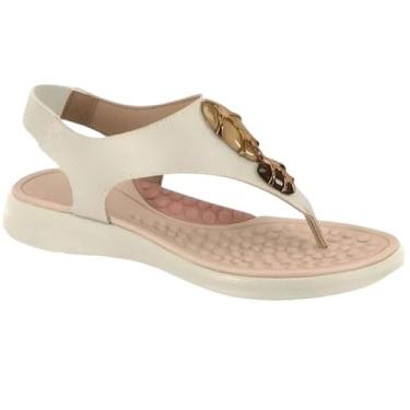 Imagem de Sandália Feminina Rasteira Ortopédica Ultra Conforto com Palmilha Massageadora e Elástico — Casual para Dia a Dia(Branco Off,36)