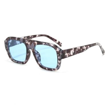 Imagem de Óculos de Sol UV400 - Armação Grande com Estampa de Leopardo e Lentes Degradê para Homens e Mulheres, Ideais para Esportes ao Ar Livre, Corrida e Ciclismo, Estampa Mármore Azul