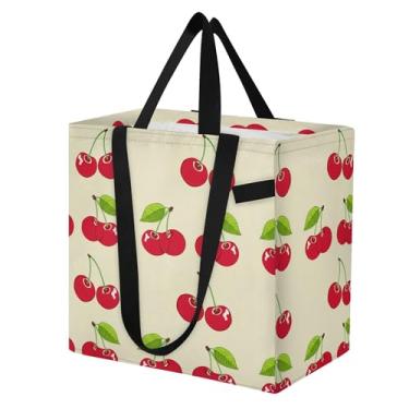 Imagem de SEHANY Sacola de compras reutilizável de cereja fofa com alças reforçadas, bolsa de compras de lona dobrável à prova d'água de grande capacidade para viagem, cozinha, praia