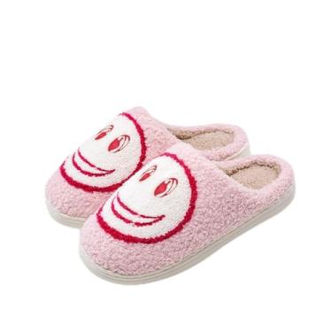 Imagem de Chinelos de rosto sorridente para mulheres e homens, retrô, macio, quente, para casa, antiderrapante, estilo casal, sapatos casuais de pelúcia forrados com lã, sapatos para casa, unissex, uso interno