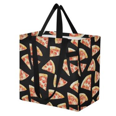 Imagem de SEHANY Delicious Pizza Sacola reutilizável de mercearia com alças reforçadas, bolsa de compras de lona dobrável à prova d'água de grande capacidade para viagem, cozinha, praia