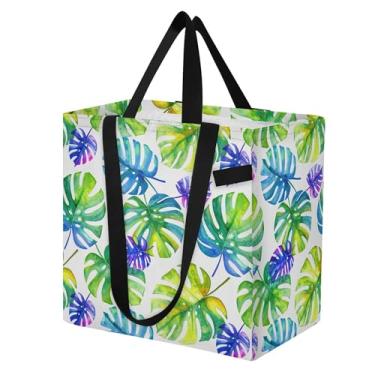 Imagem de SEHANY Sacola reutilizável de folhas de palmeira com alças reforçadas, bolsa de compras de lona dobrável à prova d'água de grande capacidade para viagem, cozinha, praia