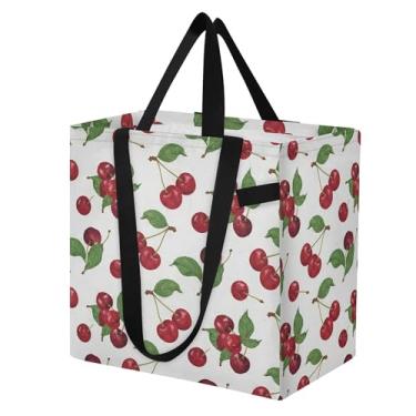Imagem de SEHANY Sacola de compras reutilizável de cereja fofa com alças reforçadas, bolsa de compras de lona dobrável à prova d'água de grande capacidade para viagem, cozinha, praia