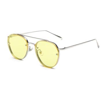 Imagem de Óculos de Sol Redondos de Metal com Lentes Transparentes para Homens e Mulheres, Ideais para Esportes ao Ar Livre, Corrida e Ciclismo, C7 AMARELO