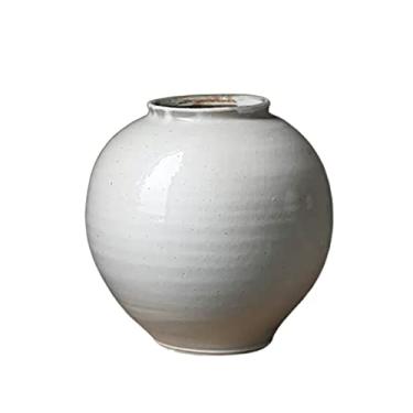 Imagem de Vaso de porcelana moderno retrô estilo chinês branco redondo ornamentos de cerâmica com sino sala de estar quarto corredor flores cultura aquática peças centrais de flores secas (pequeno)