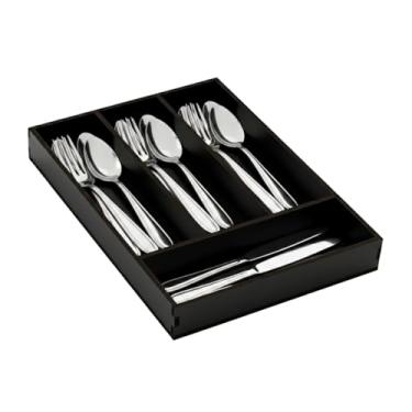 Imagem de Porta Talheres Organizador de Gaveta em MDF 4mm Premium - 4 Divisórias - Disponível nas Cores Preto e Madeira - 25x33cm - Universo do MDF (Preto)