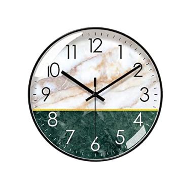 Imagem de KHUTRW3D Cozinha personalizada imitação padrão mármore decoração relógio sala de estar quarto retro silencioso relógio de parede decoração (35,5 cm)
