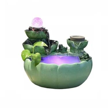 Imagem de Fonte de Água Interior Rockery Cenário de Água Fluente Fonte de Decoração de Lótus Bonsai Circular Sala de Estar Decoração de Mesa Feng Shui Decoração de Água Fluente Fontes de Mesa (Grande)