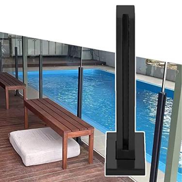 Imagem de Balaustrada de vidro preto, poste de balaustrada de vidro quadrado de aço inoxidável, sistema de suporte de cerca de deck de pátio de piscina, braçadeira de proteção segura com ferragens
