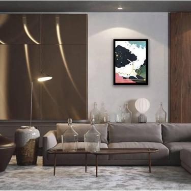 Imagem de Quadro Decorativo Abstrato Azul, Rosa E Preto Iii 45x34cm