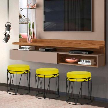 Imagem de Puff Aramado Babu Com Armação Preto Em Suede