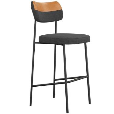 Imagem de Banqueta Alta Bar Estofada Milli Linho Grafite/caramelo A14 - Mpozenato