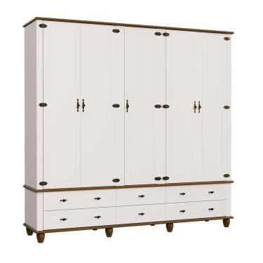 Imagem de Guarda-roupa Retrô 5p 6g Off White-nogueira Roupeiro Casal