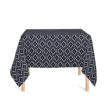 Imagem de Toalha de Mesa Quadrada em Tecido Jacquard Estampado Arabesco Preto, 1