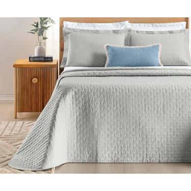 Imagem de Cobre Leito Casal Box King Percale Bordado Colcha Lisa Verity 3 Peças 