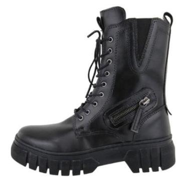 Imagem de Bota Coturno Tratorada Feminina Motoqueira Fechamento Cadarço Ajuste Elastico Sola Borracha-Feminino