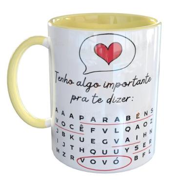 Imagem de Caneca Porcelana Gravidez Caça Palavras Vovó - Pense Canecas, Amarelo
