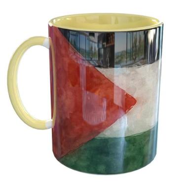 Imagem de Caneca Porcelana Palestina Bandeira - Pense Canecas, Amarelo