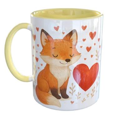 Imagem de Caneca Porcelana Raposa Fofa - Pense Canecas, Amarelo