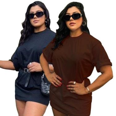 Imagem de Kit 2 Camisa Oversized Feminina Long Premium Camiseta Plus Pronta Entr
