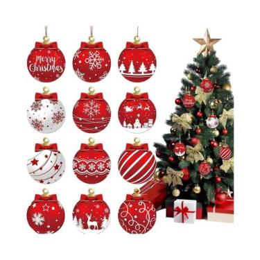 Imagem de Bolas De Natal Pretas E Brancas 12 Peças, Enfeites Planos 2D Para Árvo