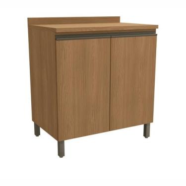 Imagem de Armário de Cozinha Balcão 80cm 2 Portas com Tampo e Pés Maxxi Canela K