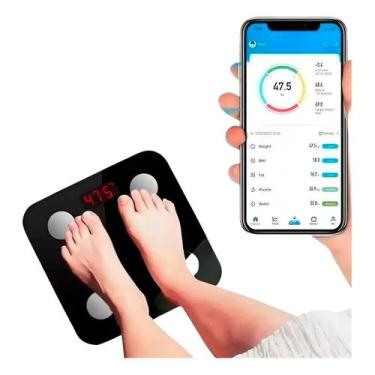 Imagem de Balança Digital Bioimpedância Central 180kg Bluetooth Preto - Rhos, Pr