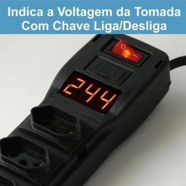 Imagem de Filtro De Linha 3 Tomadas Adaptador NBR Voltímetro Digital Bivolt Fusí