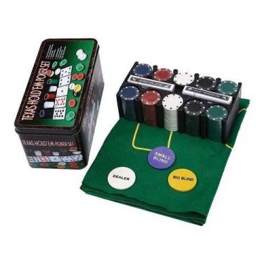 Imagem de Kit Jogo de Poker Profissional em Lata 200 Fichas com Toalha - AG8435 