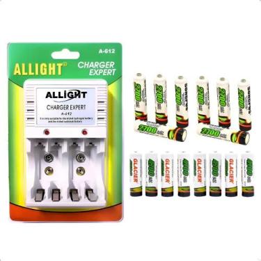 Imagem de Kit 16 Pilhas Recarregáveis + Carregador Bivolt Aa/aaa 127/2 - Congrat
