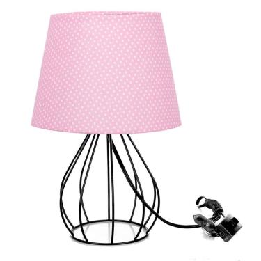 Imagem de Abajur Cebola Dome Rosa/bolinha Com Aramado Preto