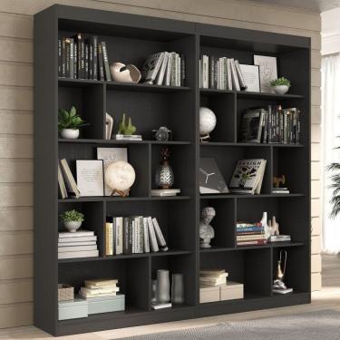 Imagem de Conjunto 2 Estantes para Livros Home 186cm Office Espresso Móveis Preto Ônix TX
