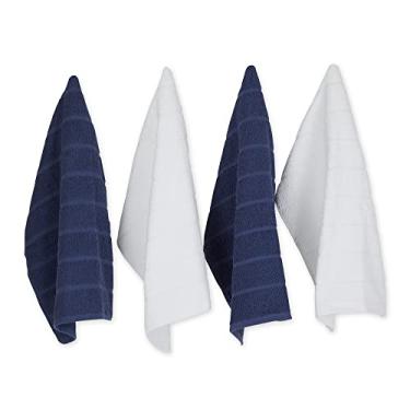 Imagem de DII Toalhas de prato de algodão luxuosas Chef Terry, conjunto de 40 x 66 cm, toalha de cozinha ultra-absorvente para secagem de limpeza - azul francês/branco