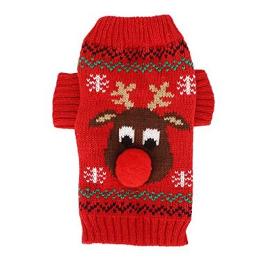 Imagem de Camisolas de renas de desenhos animados para cães, engrossando camisolas de Natal para cães de Natal Malhas de Natal para cães pequenos e médios para gatos Vermelho