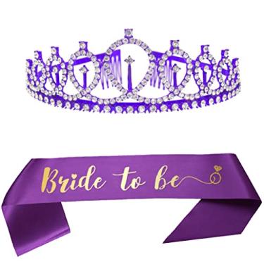Imagem de Tiara roxa e faixa de noiva futura futura noiva casamento chá de noiva presentes de despedida de solteira decorações de festa rainha princesa coroa de cristal para mulheres meninas