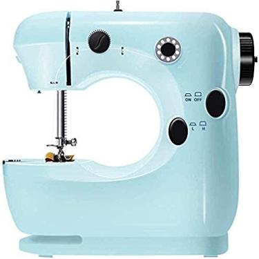 Imagem de Mini máquina de costura elétrica doméstica portátil para iniciantes alfaiates de braço livre máquina de remendo para artesanato faça você mesmo roupas de tecido roupas para crianças roupas para animais de estimação (azul) atualizado
