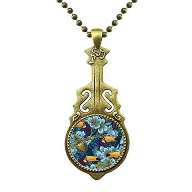 Imagem de DIYthinker Colar de pássaro de orquídea com padrão contínuo, pingente de música de guitarra antiga