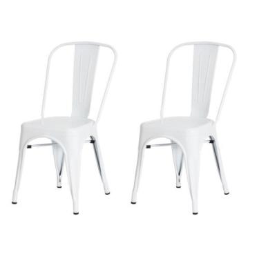 Imagem de Kit 2 Cadeiras Tolix Iron Design Branca Aço Industrial Sala Cozinha Ja