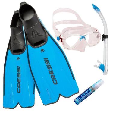 Imagem de Kit de Mergulho Máscara+Respirador+Nadadeira Cressi Rondinella + Marea + Tao + Anti Fog Sea Gold-Unissex