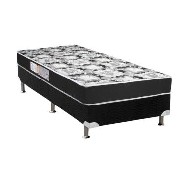 Imagem de  Cama Box Solteiro: Colchão Espuma Luckspuma D28 Celebrity + Base CRC Suede Black(88x188)