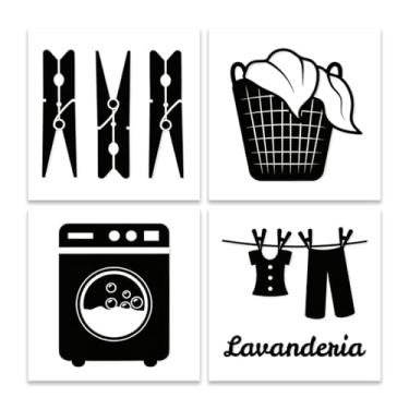 Imagem de Kit 4 Quadros Decorativos Lavanderia Casa Sala Placas Mdf