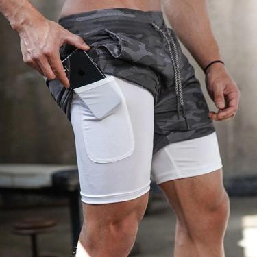 Imagem de Short Masculino Bolso Oculto para Celular Bermuda Compressão 2x1 Corrida Academia Musculação